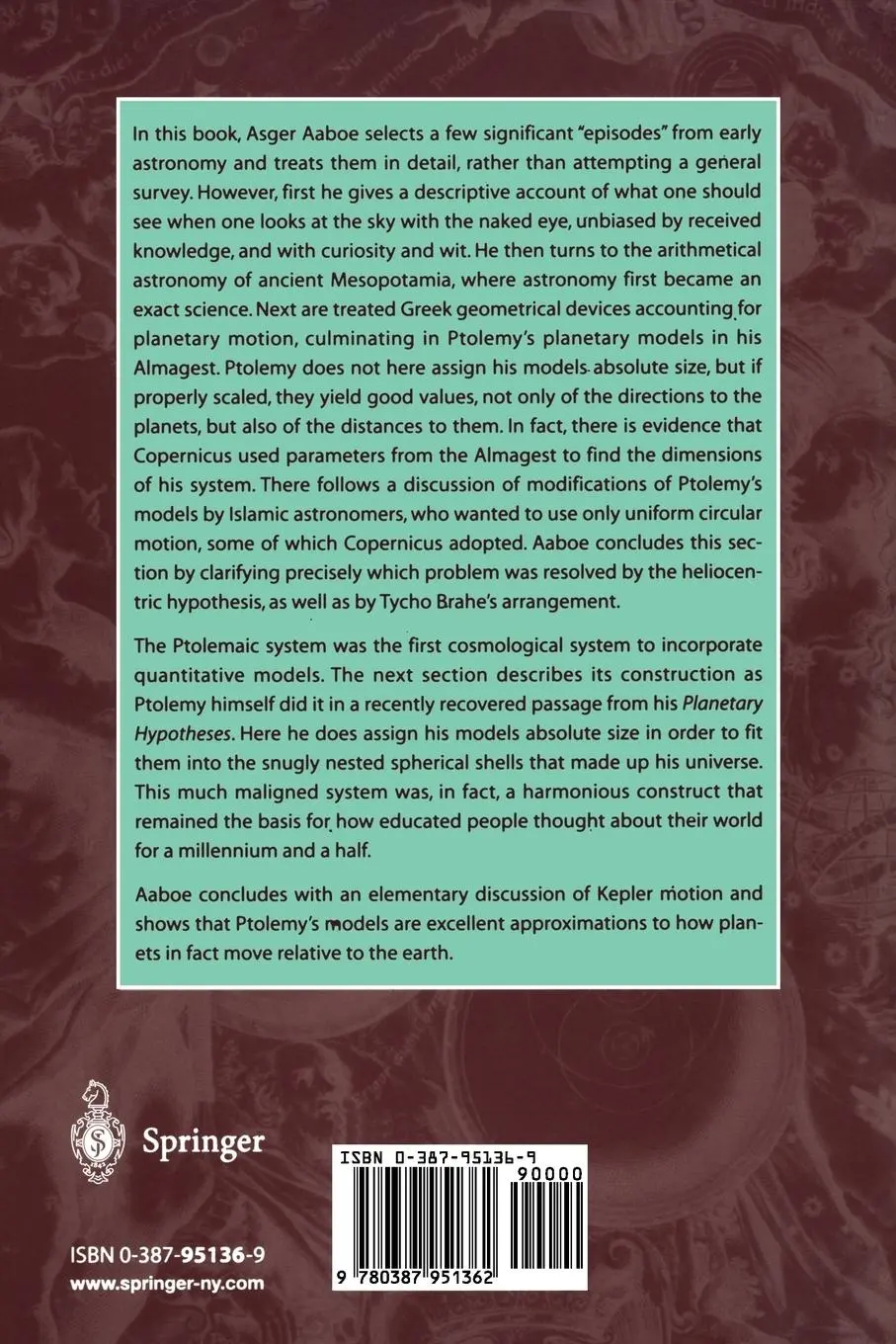 Rückseite: 9780387951362 | Episodes From the Early History of Astronomy | Asger Aaboe | Buch | xv