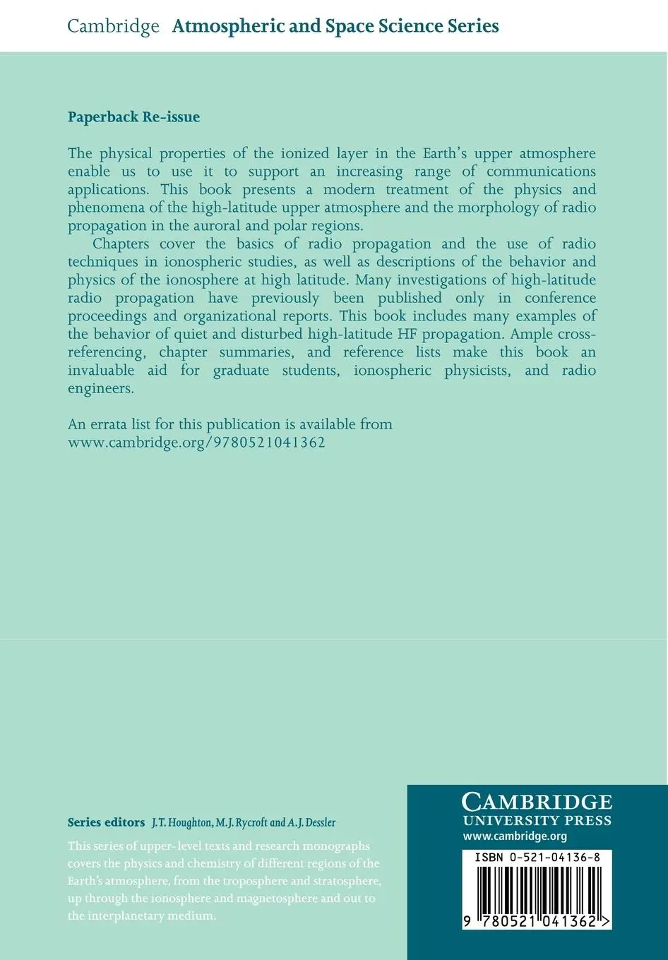 Rückseite: 9780521041362 | The High-Latitude Ionosphere and Its Effects on Radio Propagation