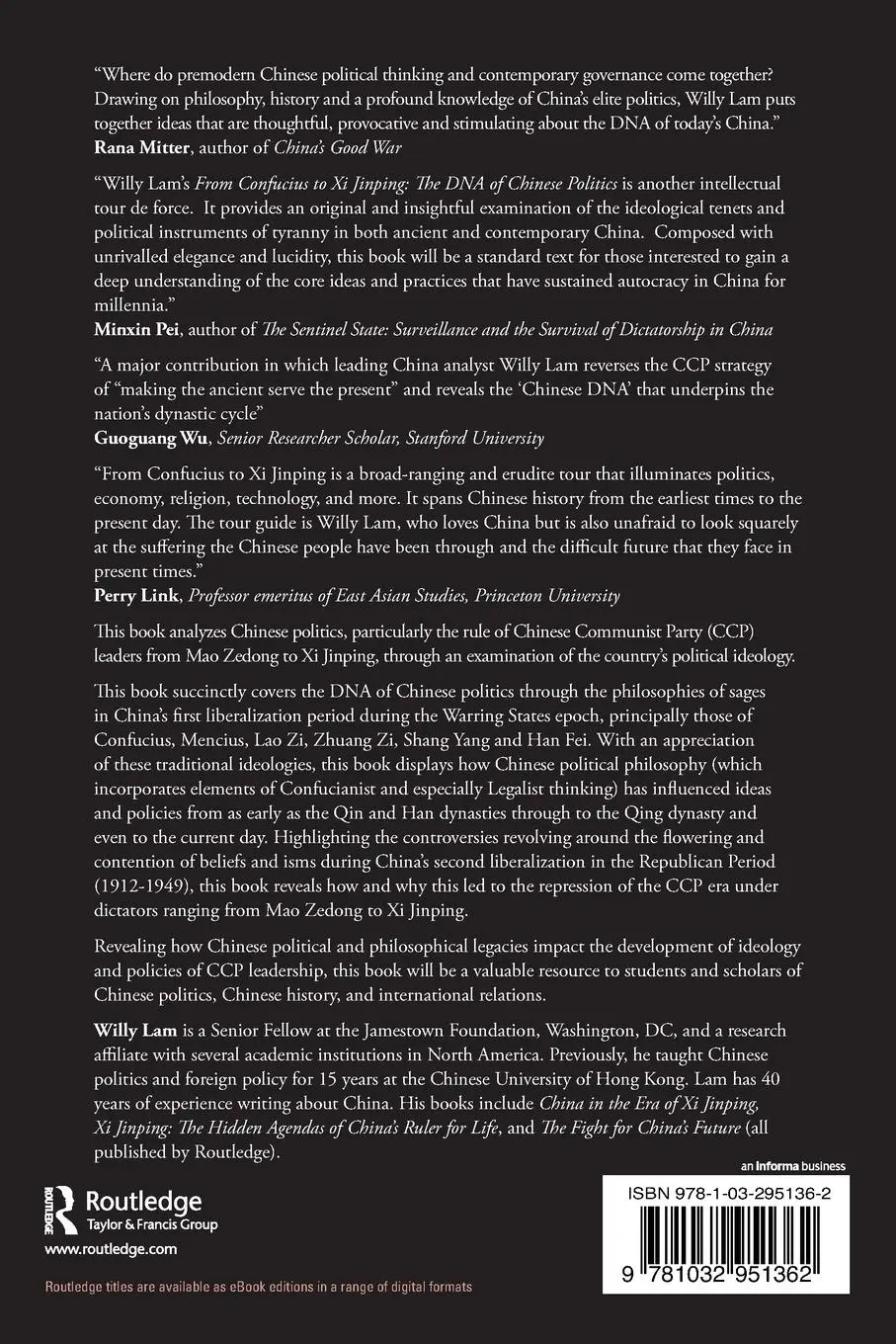 Rückseite: 9781032951362 | From Confucius to Xi Jinping | The DNA of Chinese Politics | Willy Lam