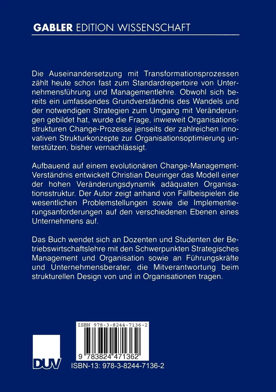 Rückseite: 9783824471362 | Organisation und Change Management | Christian Deuringer | Taschenbuch