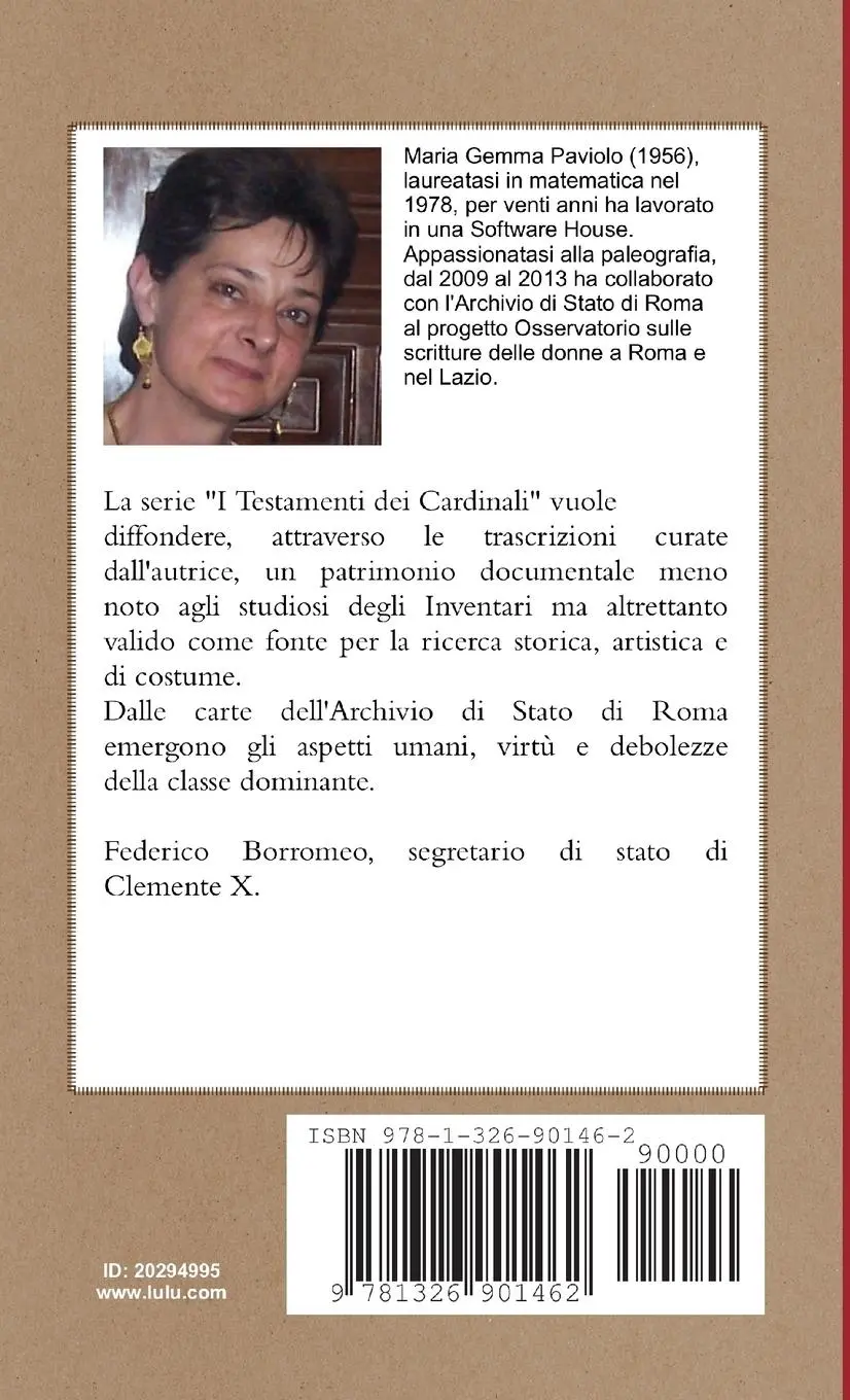 Rückseite: 9781326901462 | I Testamenti dei Cardinali | Federico Borromeo (1617-1673) | Paviolo