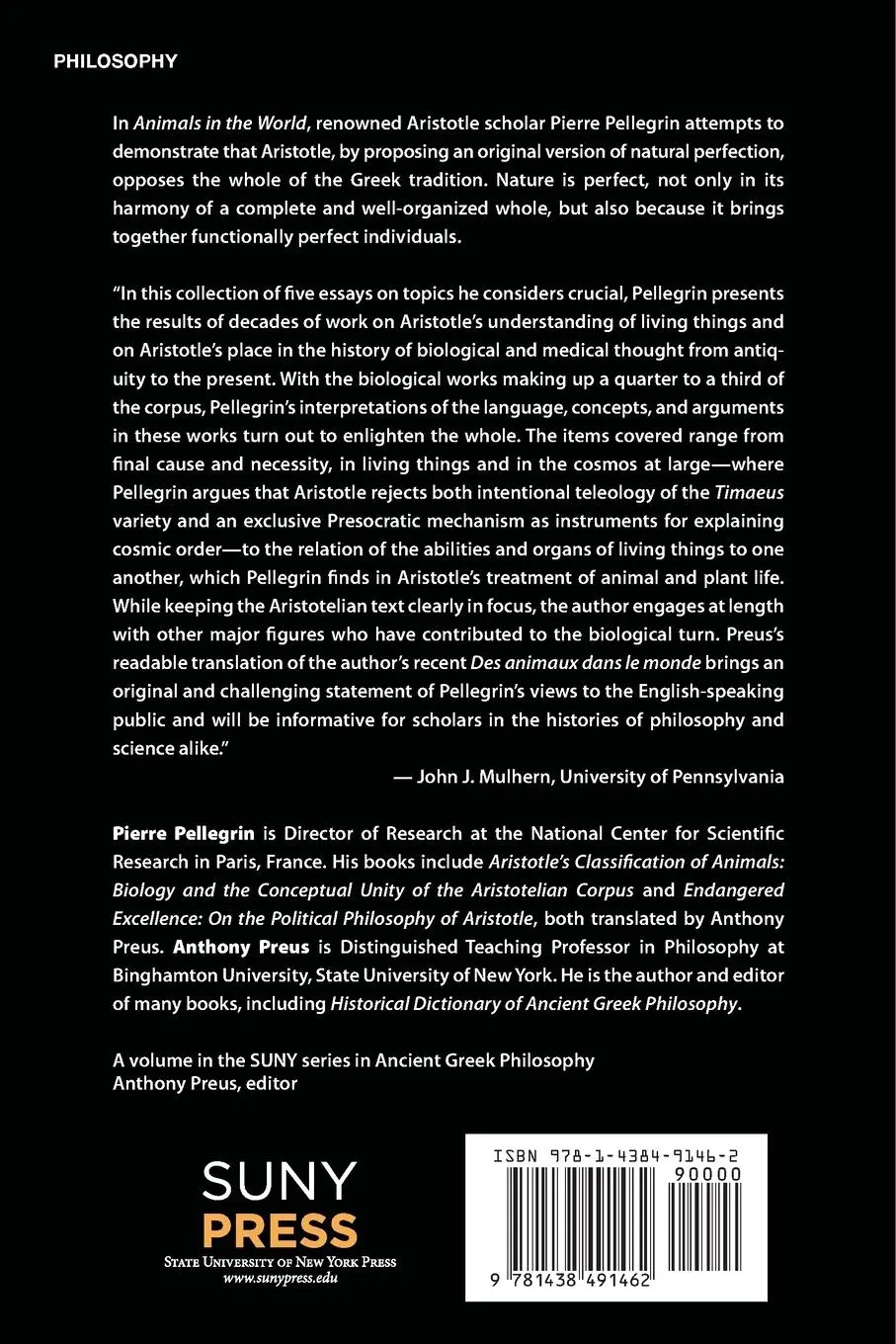 Rückseite: 9781438491462 | Animals in the World | Five Essays on Aristotle's Biology | Pellegrin