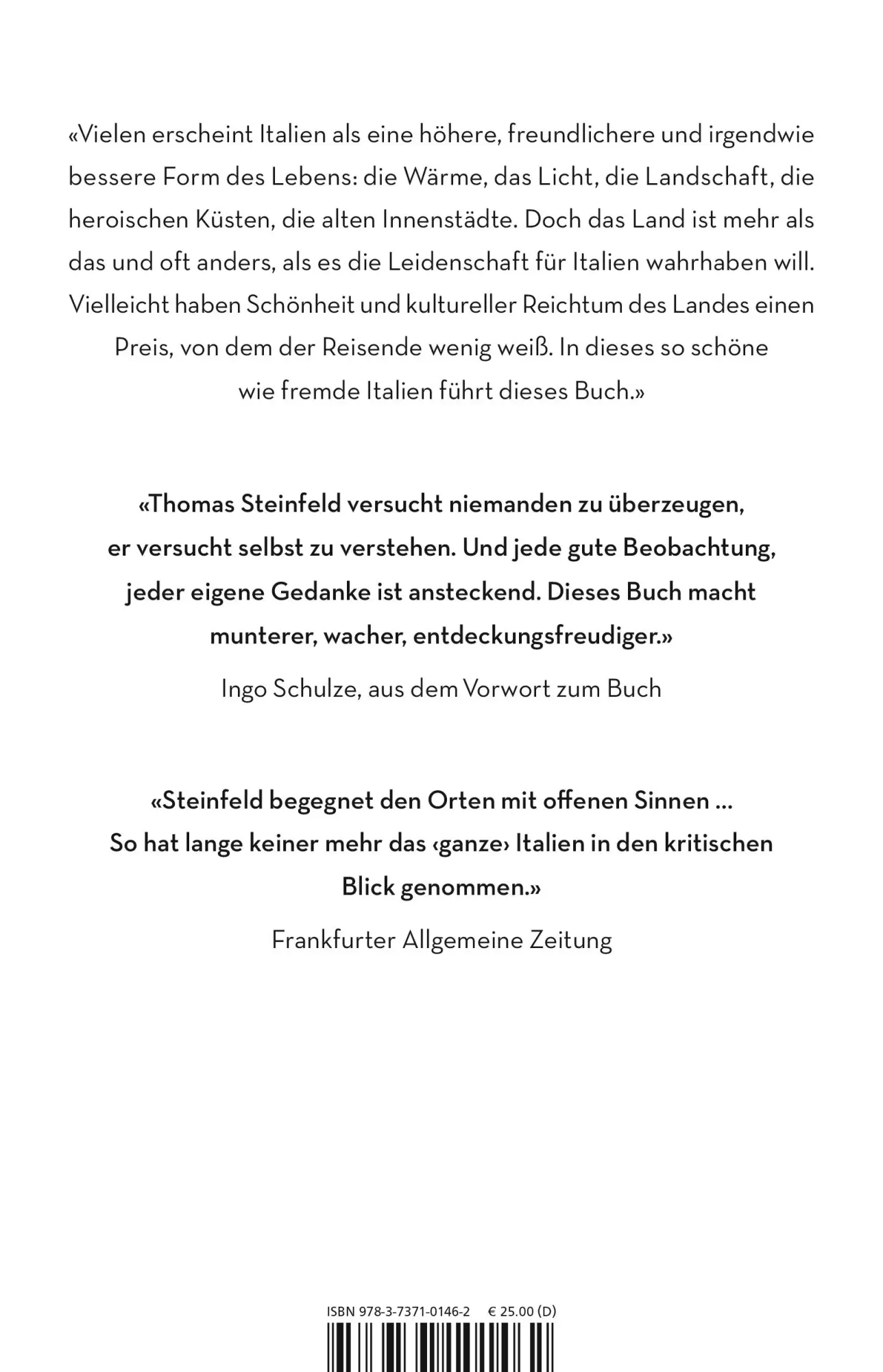 Rückseite: 9783737101462 | Italien | Porträt eines fremden Landes | Thomas Steinfeld | Buch