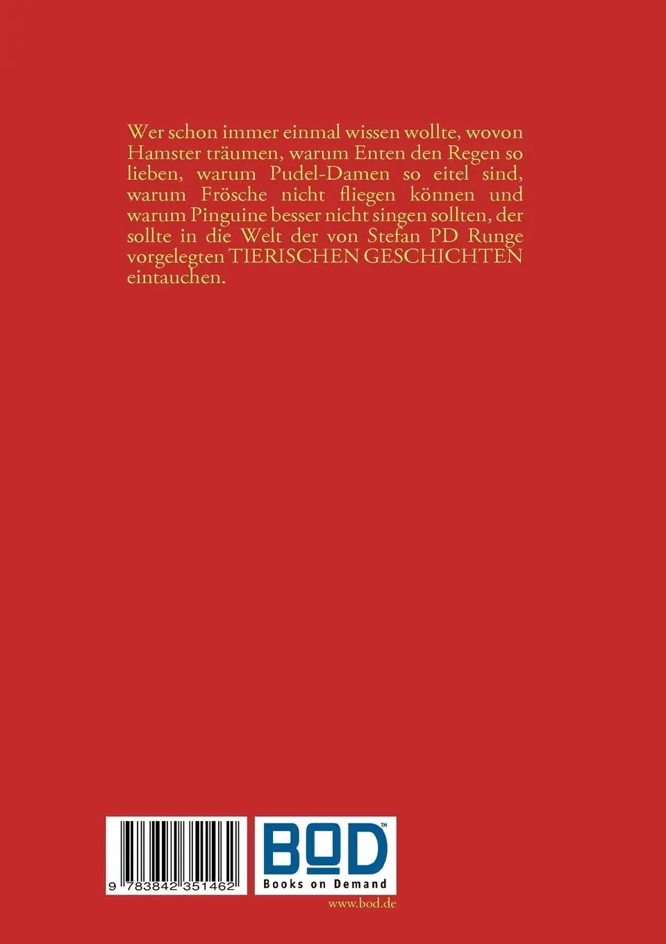 Rückseite: 9783842351462 | TIERISCHE GESCHICHTEN | Stefan Pd Runge | Taschenbuch | 80 S. | 2011