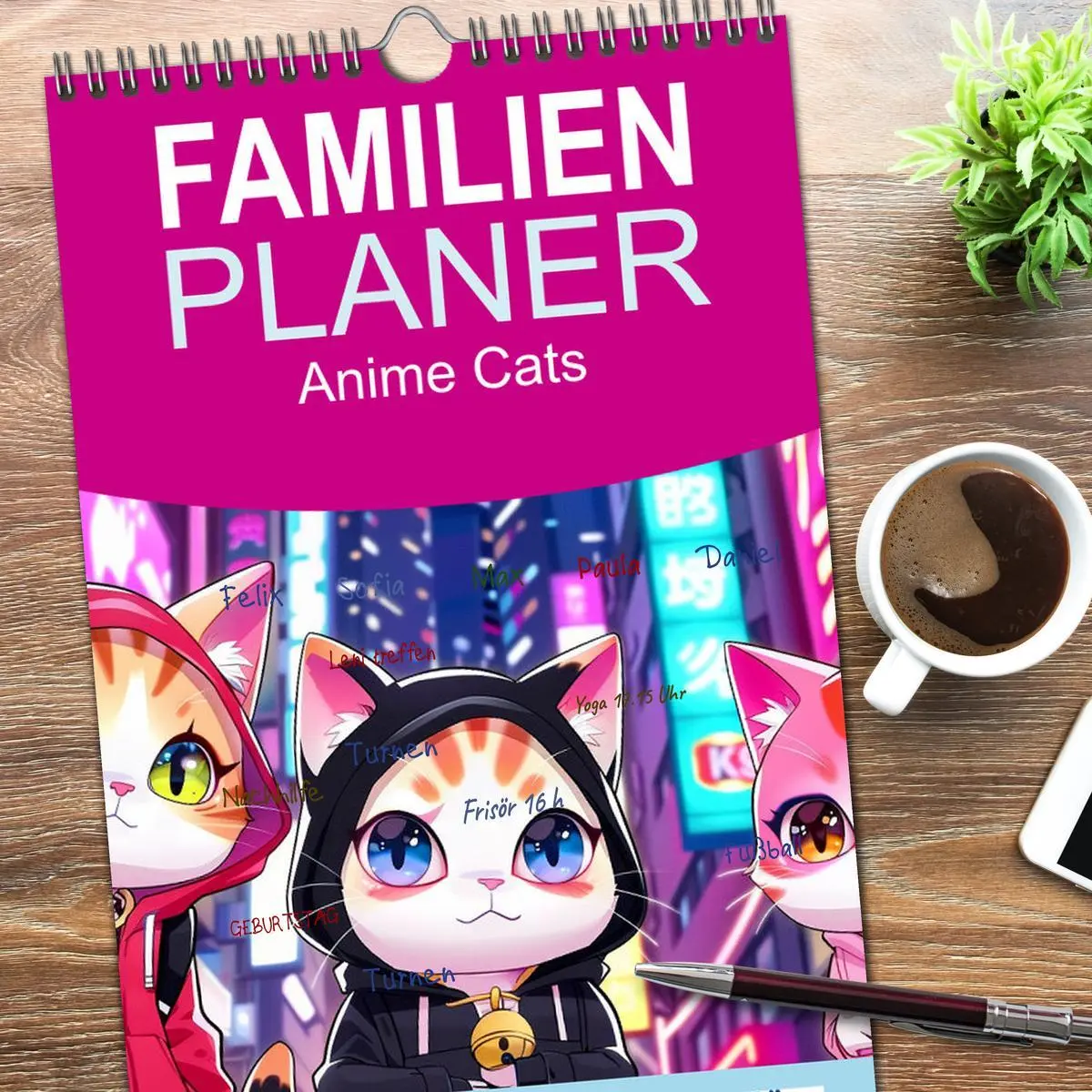 Bild: 9783516491562 | Familienplaner 2026 - Anime Cats mit 5 Spalten (Wandkalender, 21 x...