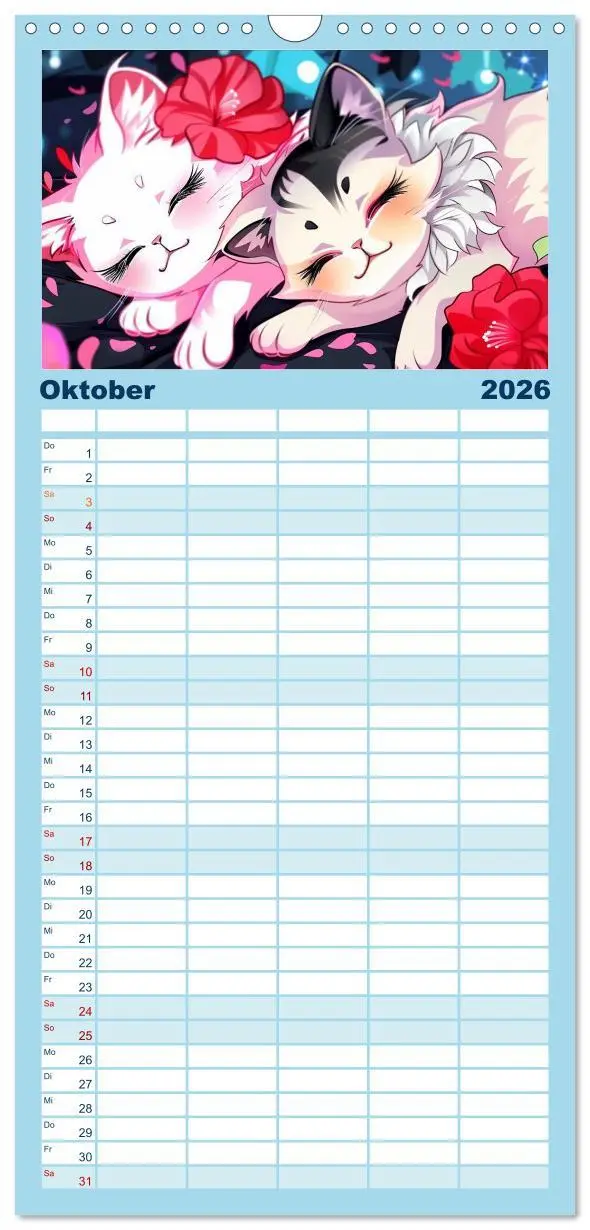 Bild: 9783516491562 | Familienplaner 2026 - Anime Cats mit 5 Spalten (Wandkalender, 21 x...