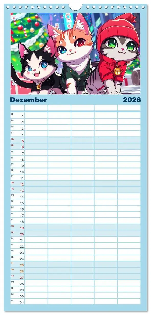 Bild: 9783516491562 | Familienplaner 2026 - Anime Cats mit 5 Spalten (Wandkalender, 21 x...