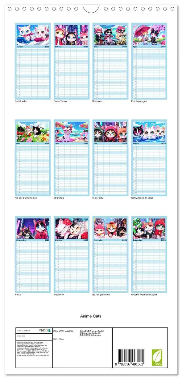 Bild: 9783516491562 | Familienplaner 2026 - Anime Cats mit 5 Spalten (Wandkalender, 21 x...