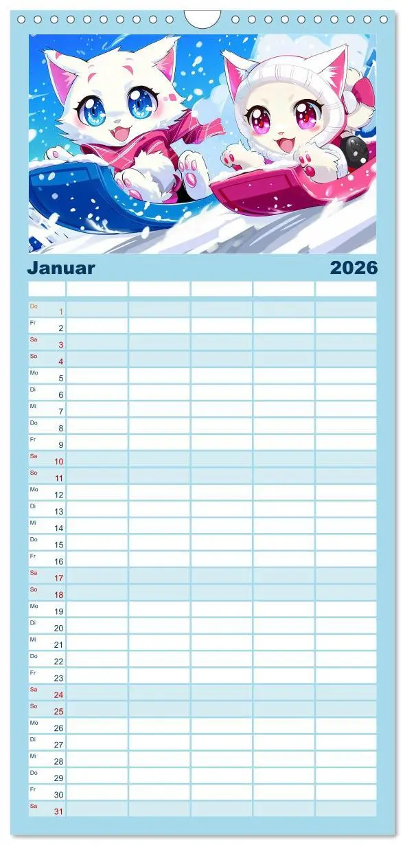 Bild: 9783516491562 | Familienplaner 2026 - Anime Cats mit 5 Spalten (Wandkalender, 21 x...