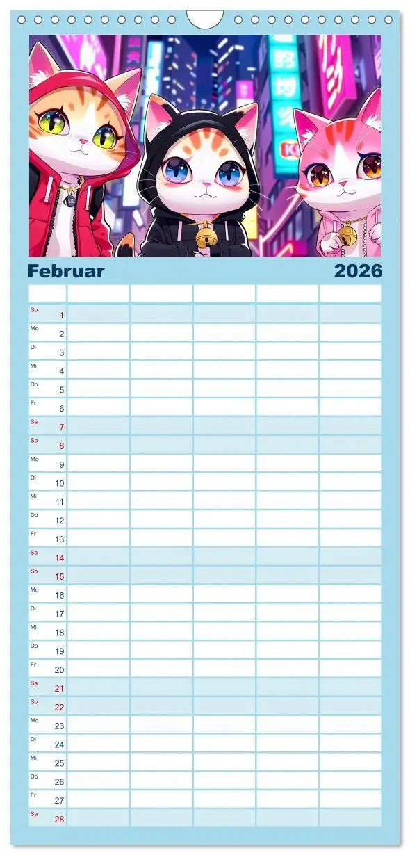 Bild: 9783516491562 | Familienplaner 2026 - Anime Cats mit 5 Spalten (Wandkalender, 21 x...