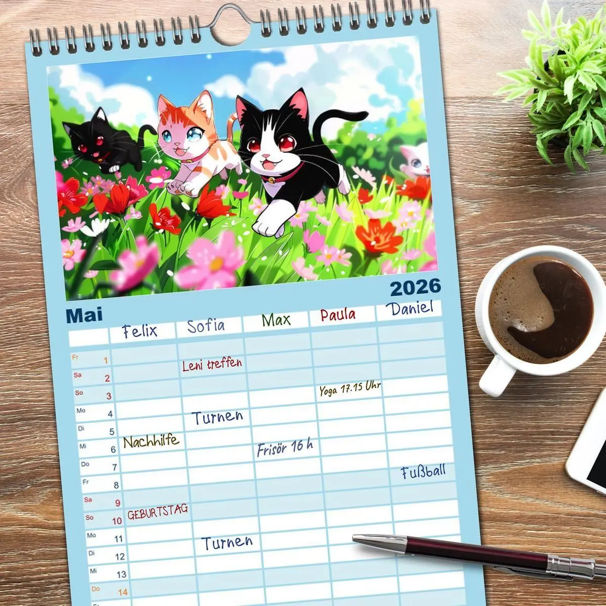 Bild: 9783516491562 | Familienplaner 2026 - Anime Cats mit 5 Spalten (Wandkalender, 21 x...