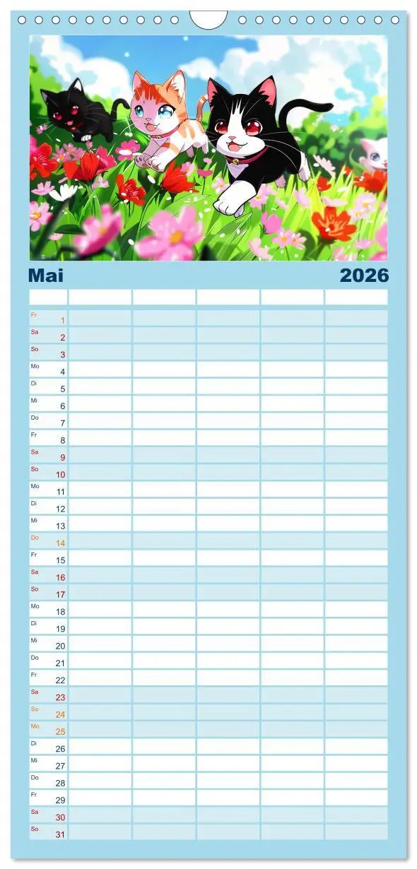 Bild: 9783516491562 | Familienplaner 2026 - Anime Cats mit 5 Spalten (Wandkalender, 21 x...