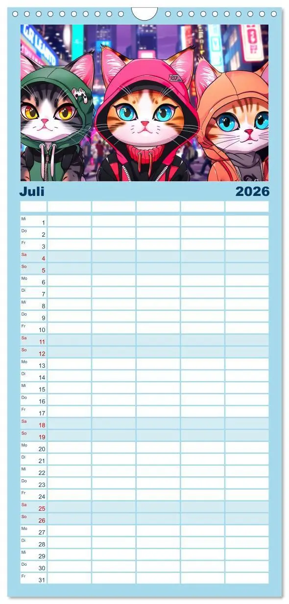 Bild: 9783516491562 | Familienplaner 2026 - Anime Cats mit 5 Spalten (Wandkalender, 21 x...