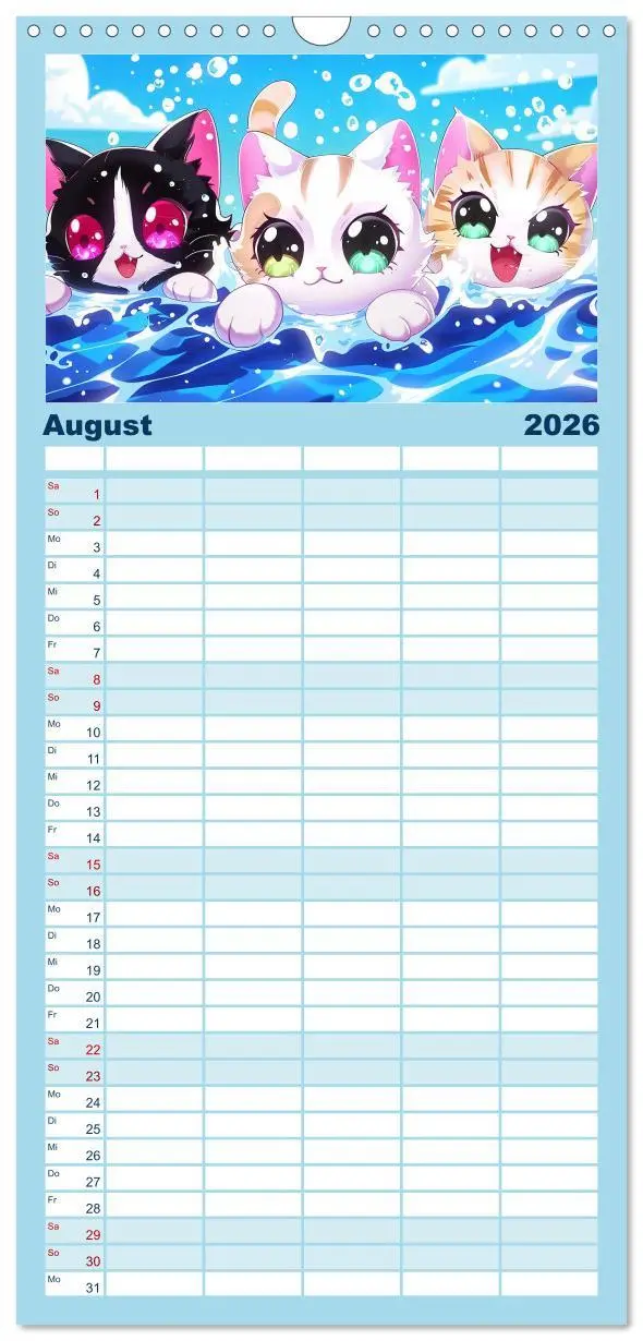Bild: 9783516491562 | Familienplaner 2026 - Anime Cats mit 5 Spalten (Wandkalender, 21 x...