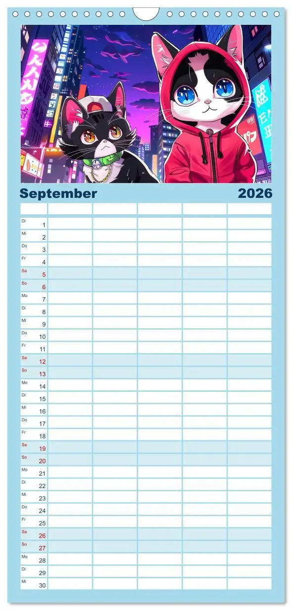 Bild: 9783516491562 | Familienplaner 2026 - Anime Cats mit 5 Spalten (Wandkalender, 21 x...