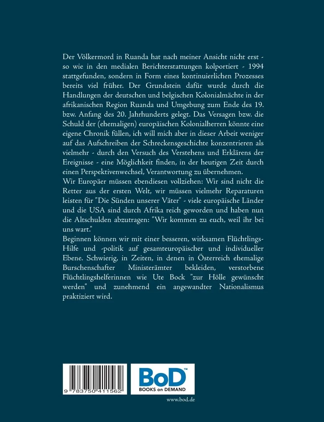Rückseite: 9783750411562 | Der Völkermord in Ruanda - Hintergründe und Erklärungsversuche | Buch