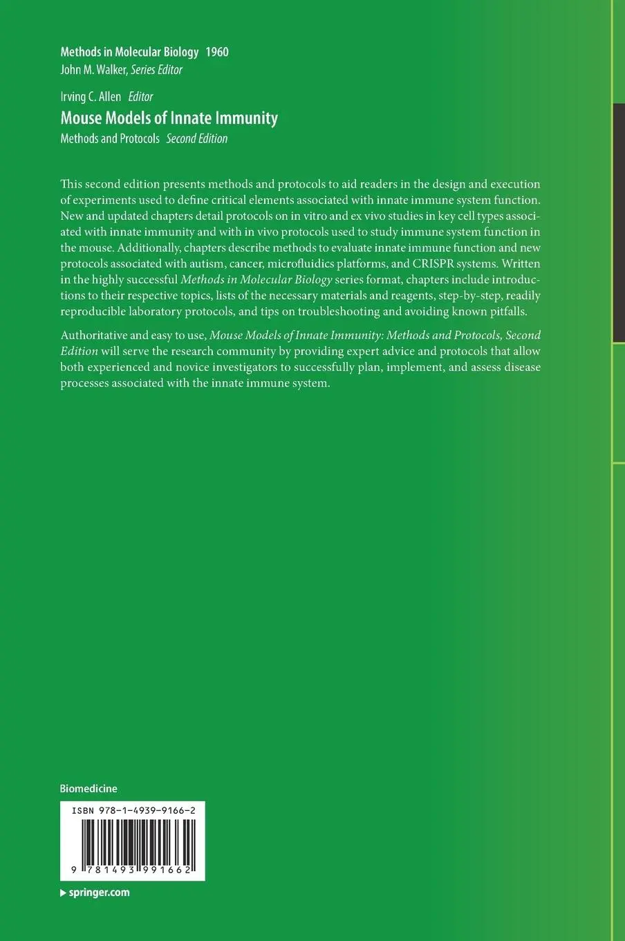 Rückseite: 9781493991662 | Mouse Models of Innate Immunity | Methods and Protocols | Allen | Buch