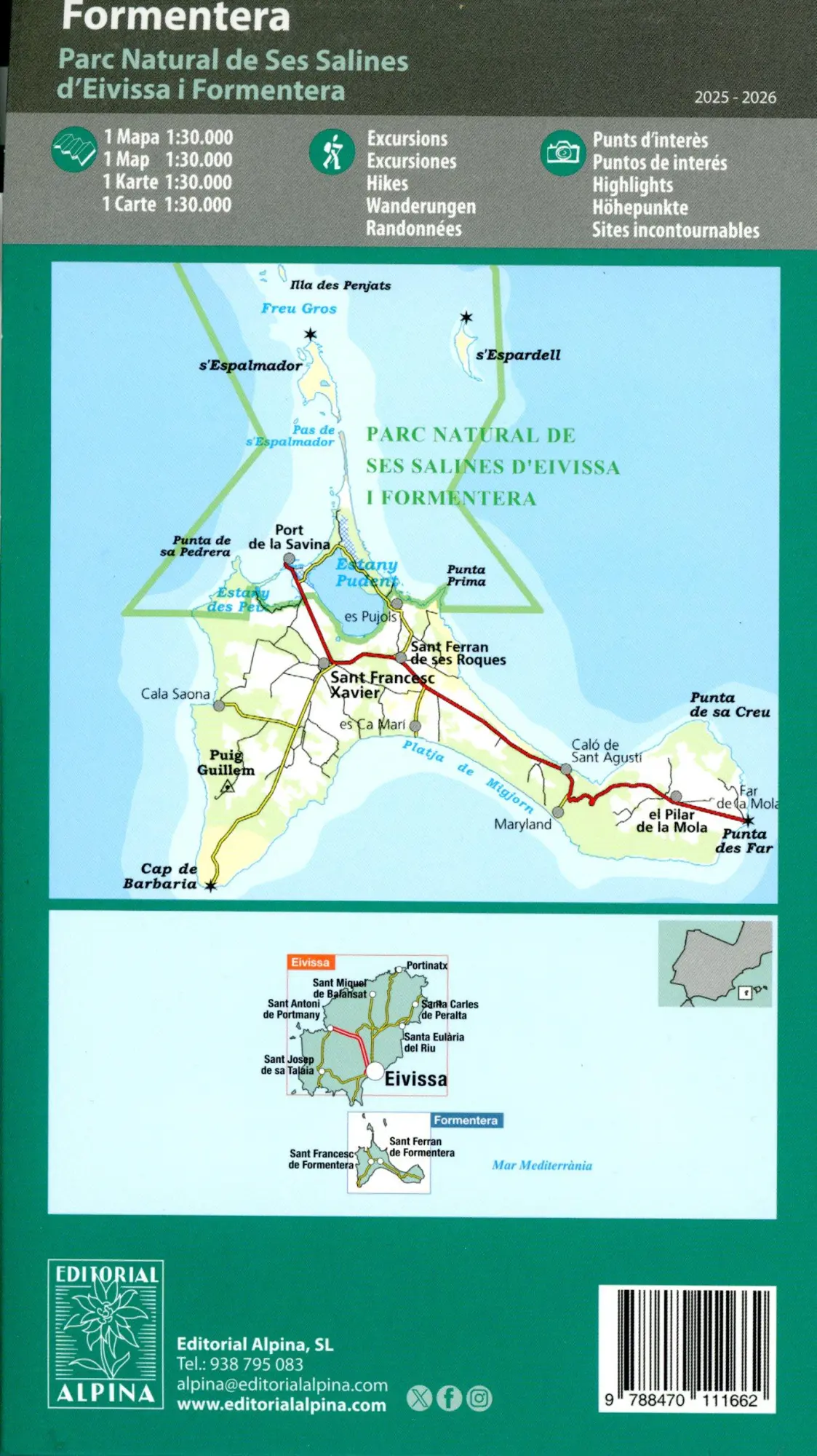 Bild: 9788470111662 | Formentera 1:30000 | (Land-)Karte | Alpina Editorial Wanderkarte