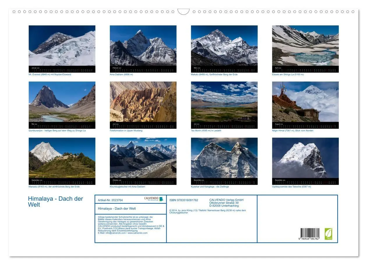 Bild: 9783516091762 | Himalaya - Dach der Welt (Wandkalender 2026 DIN A2 quer), CALVENDO...