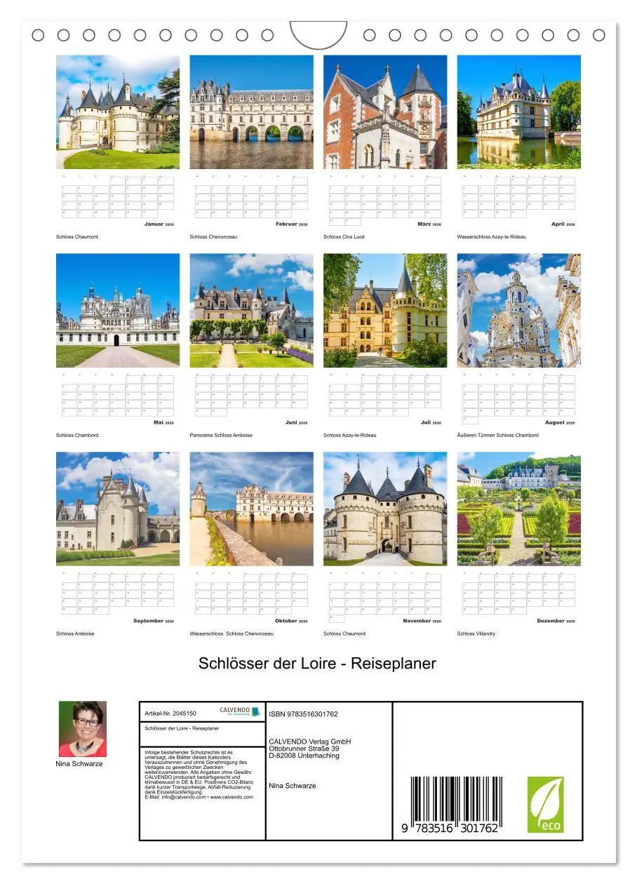 Bild: 9783516301762 | Schlösser der Loire - Reiseplaner (Wandkalender 2026 DIN A4 hoch),...