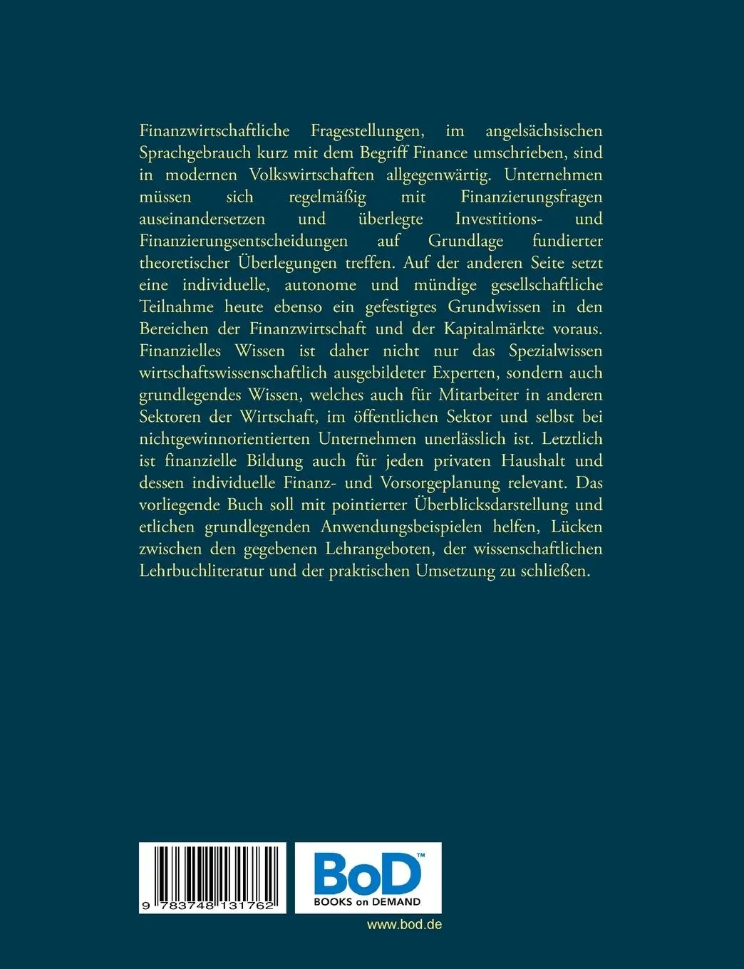 Rückseite: 9783748131762 | Finance: Ein Leitfaden mit Aufgaben und Lösungen | Niklas Wagner