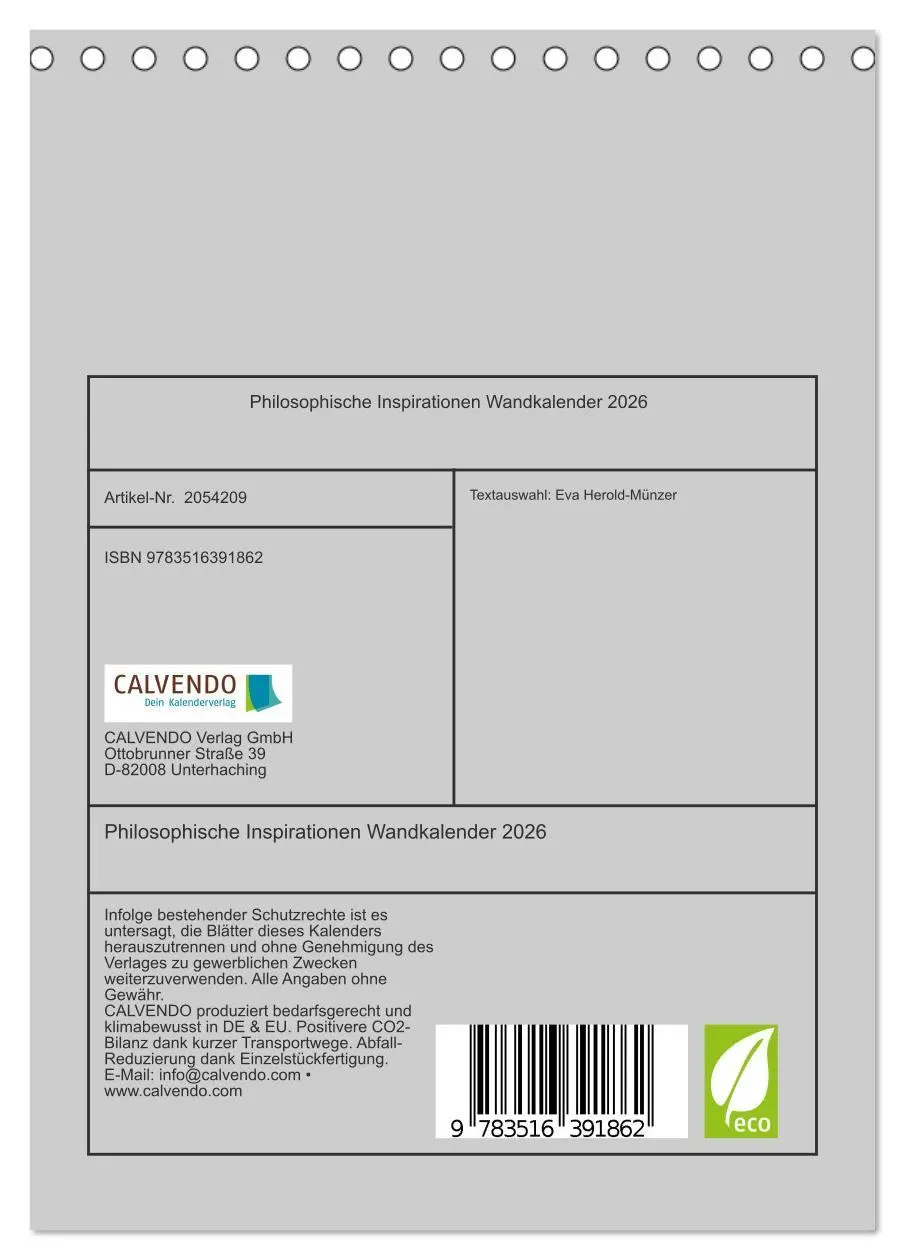 Bild: 9783516391862 | Philosophische Inspirationen Wandkalender 2026 (Tischkalender 2026...
