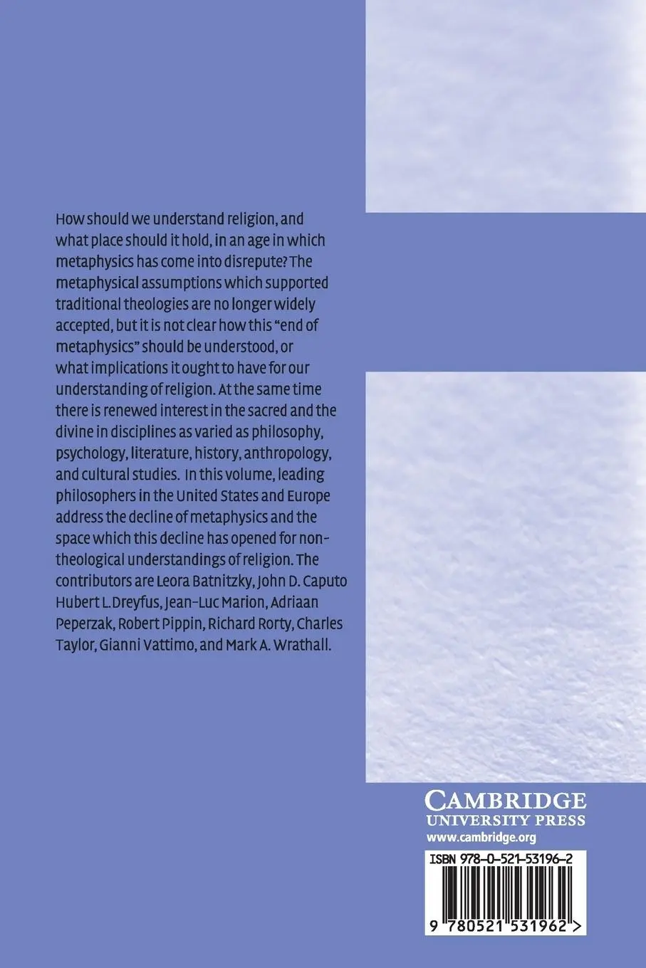 Rückseite: 9780521531962 | Religion after Metaphysics | Mark A. Wrathall | Taschenbuch | Englisch