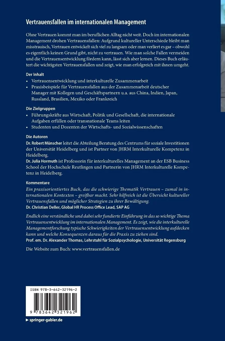 Rückseite: 9783642321962 | Vertrauensfallen im internationalen Management | Julia Hormuth (u. a.)
