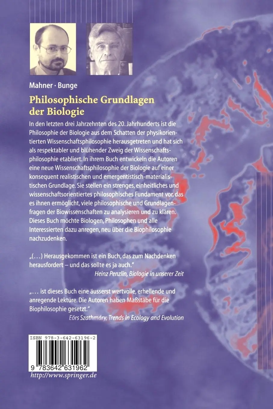 Rückseite: 9783642631962 | Philosophische Grundlagen der Biologie | Martin Mahner (u. a.) | Buch