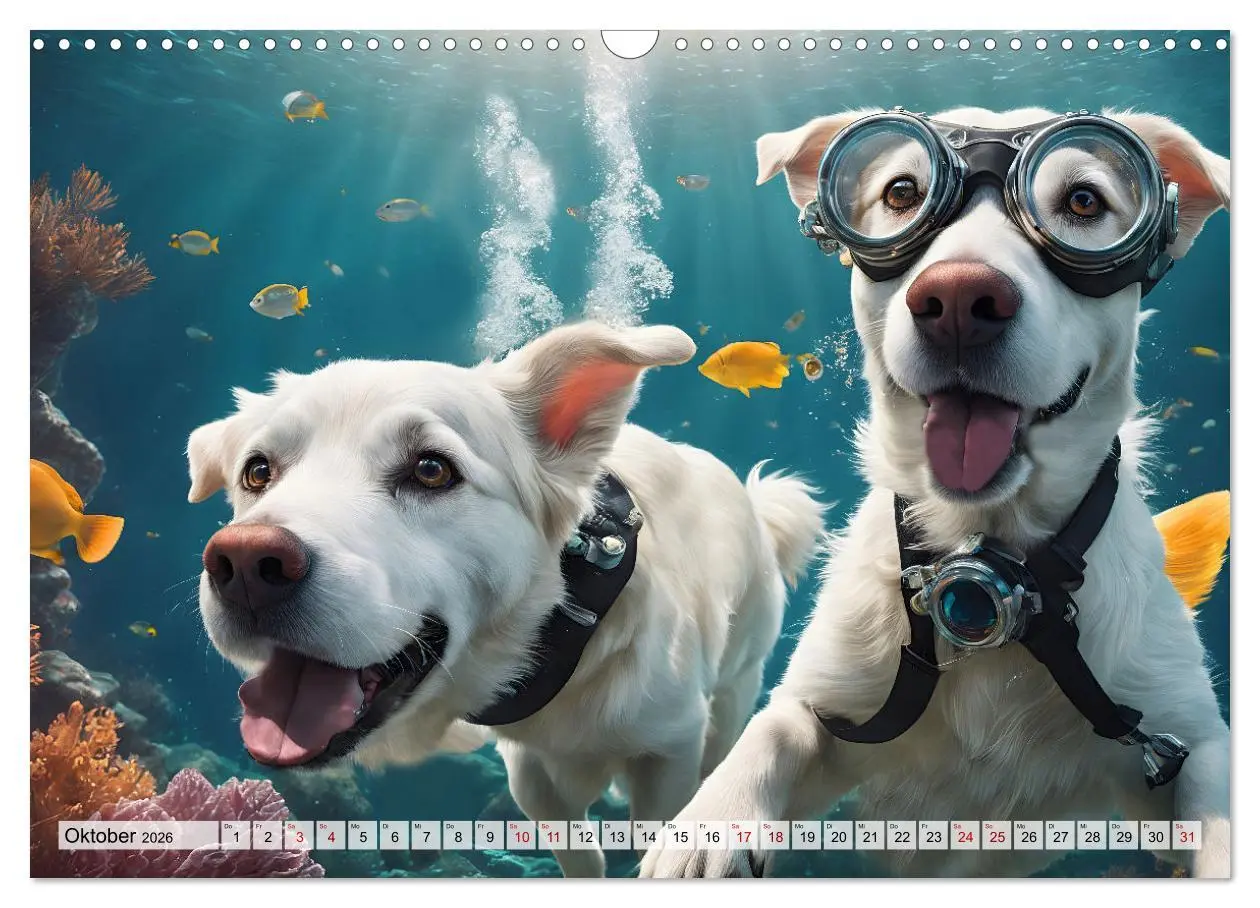 Bild: 9783457492062 | Hunde abgetaucht (Wandkalender 2026 DIN A3 quer), CALVENDO...