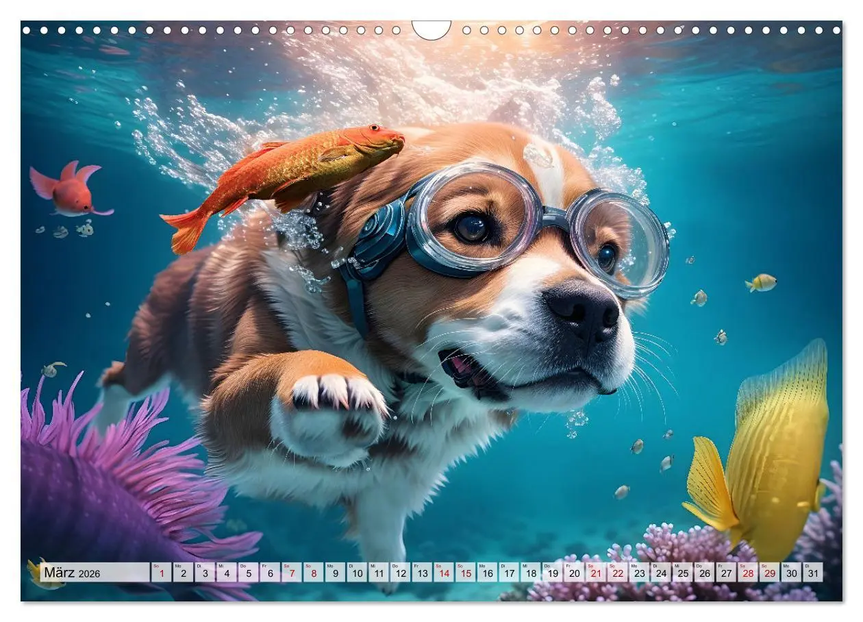 Bild: 9783457492062 | Hunde abgetaucht (Wandkalender 2026 DIN A3 quer), CALVENDO...