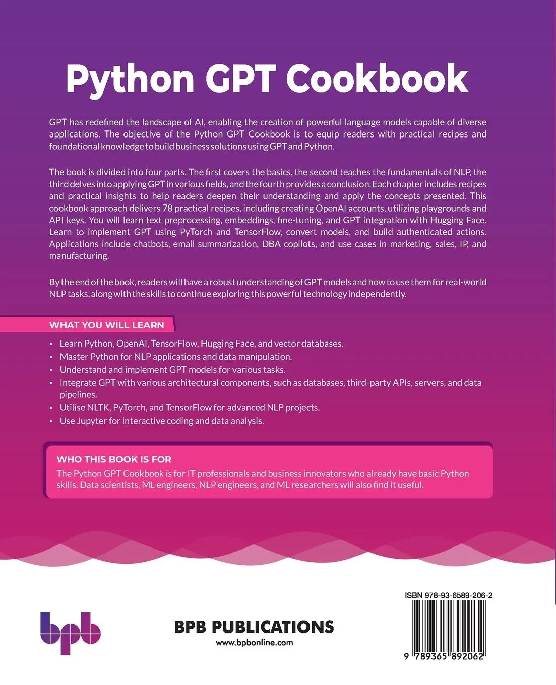 Rückseite: 9789365892062 | Python GPT Cookbook | Neil Williams | Taschenbuch | Englisch | 2025
