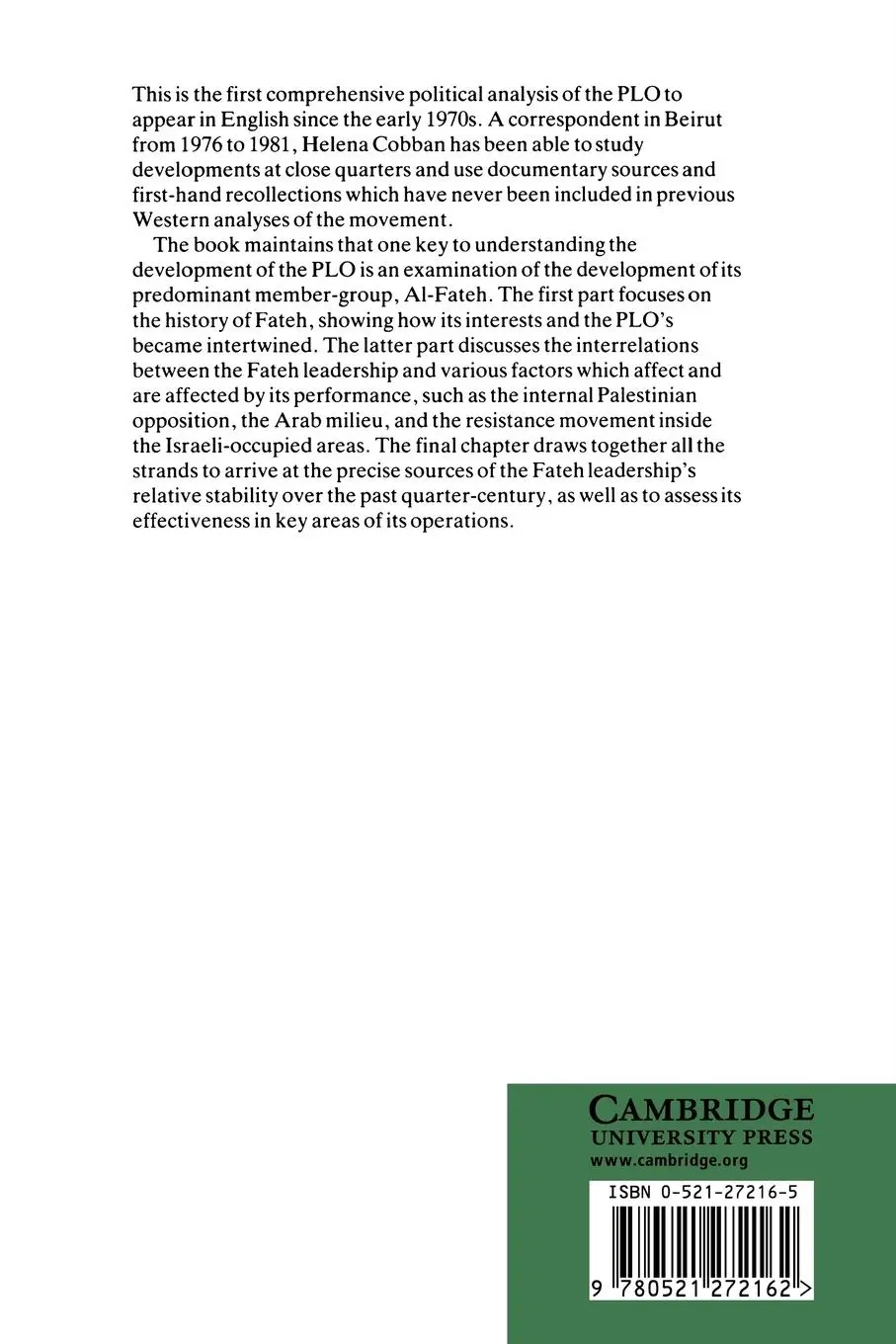 Rückseite: 9780521272162 | The Palestinian Liberation Organisation | People, Power and Politics