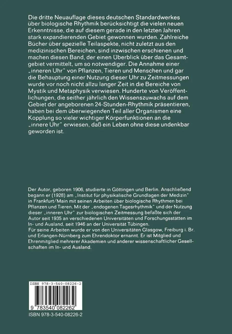 Rückseite: 9783540082262 | Die Physiologische Uhr | Circadiane Rhythmik und Biochronometrie