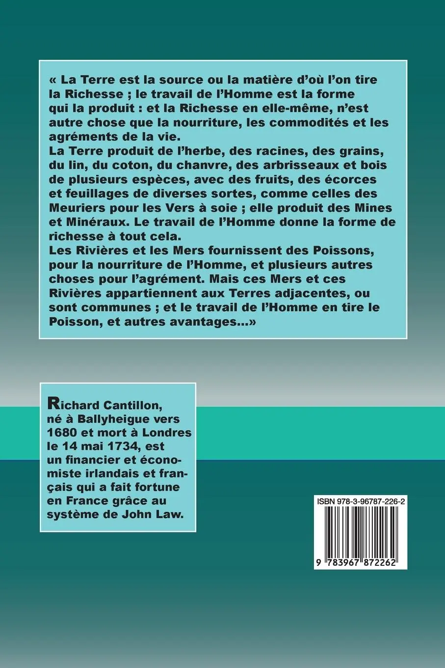 Rückseite: 9783967872262 | Essai sur la nature du commerce en général | Richard Cantillon | Buch