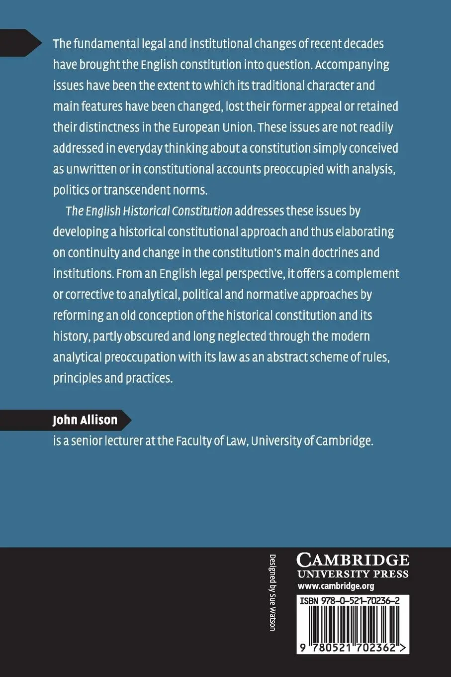 Rückseite: 9780521702362 | The English Historical Constitution | J. W. F. Allison | Taschenbuch