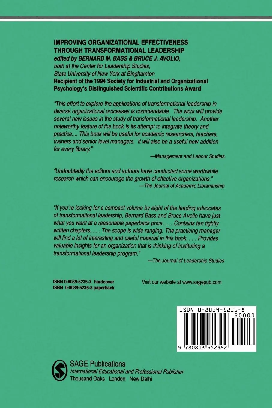 Rückseite: 9780803952362 | Improving Organizational Effectiveness Through Transformational...