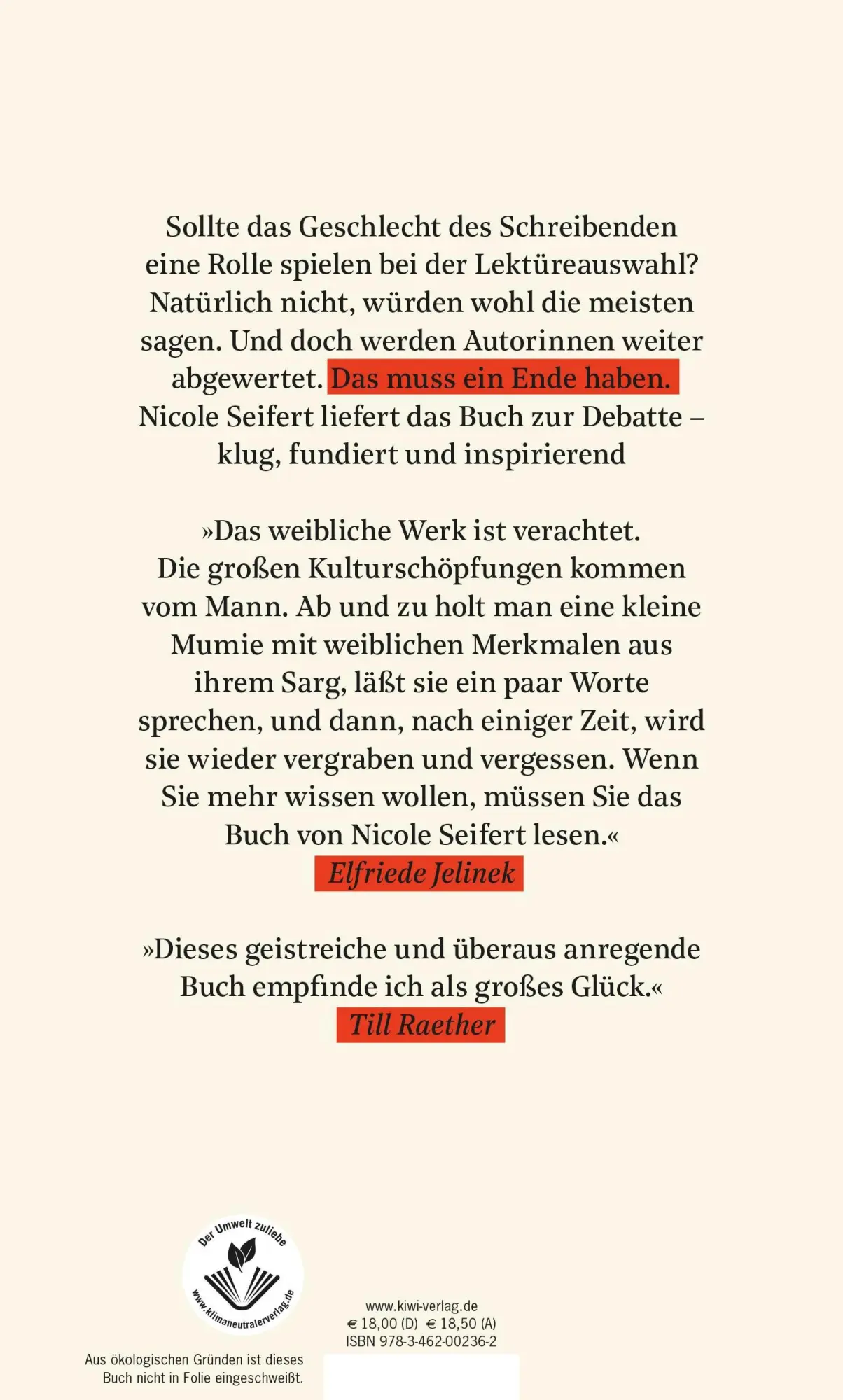 Rückseite: 9783462002362 | FRAUEN LITERATUR | Abgewertet, vergessen, wiederentdeckt | Seifert