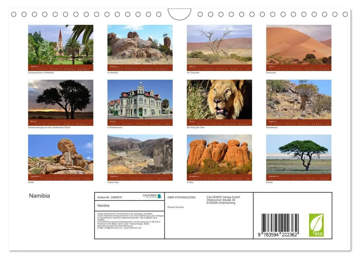Bild: 9783594222362 | Namibia (Wandkalender 2027 DIN A4 quer), CALVENDO Monatskalender
