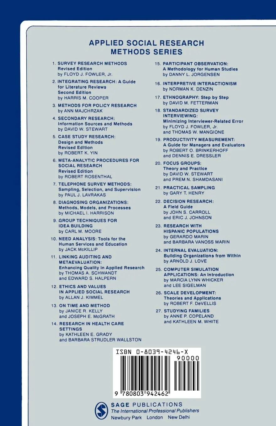 Rückseite: 9780803942462 | Meta-Analytic Procedures for Social Research | Robert Rosenthal | Buch