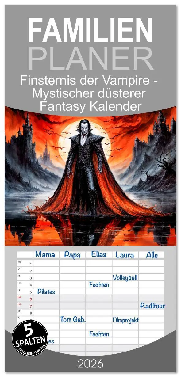 Cover: 9783516612462 | Familienplaner 2026 - Finsternis der Vampire - Mystischer düsterer...