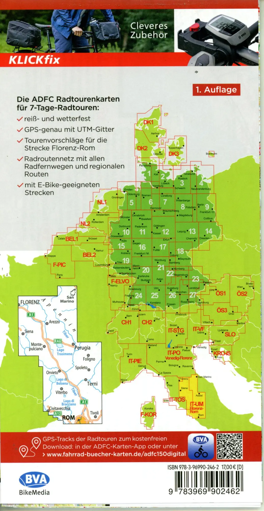 Bild: 9783969902462 | BVA ADFC Radtourenkarte 7-Tage-Radtour Florenz-Rom, 1:150.000 | 2025