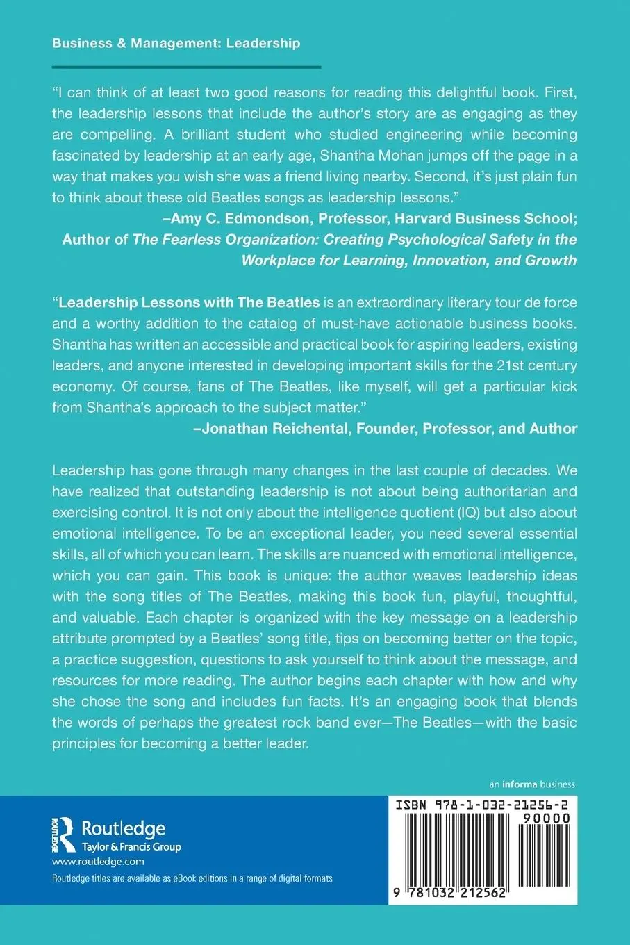 Rückseite: 9781032212562 | Leadership Lessons with The Beatles | Shantha Mohan | Taschenbuch