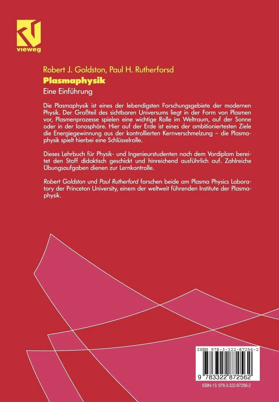 Rückseite: 9783322872562 | Plasmaphysik | Eine Einführung | Robert J. Goldston (u. a.) | Buch