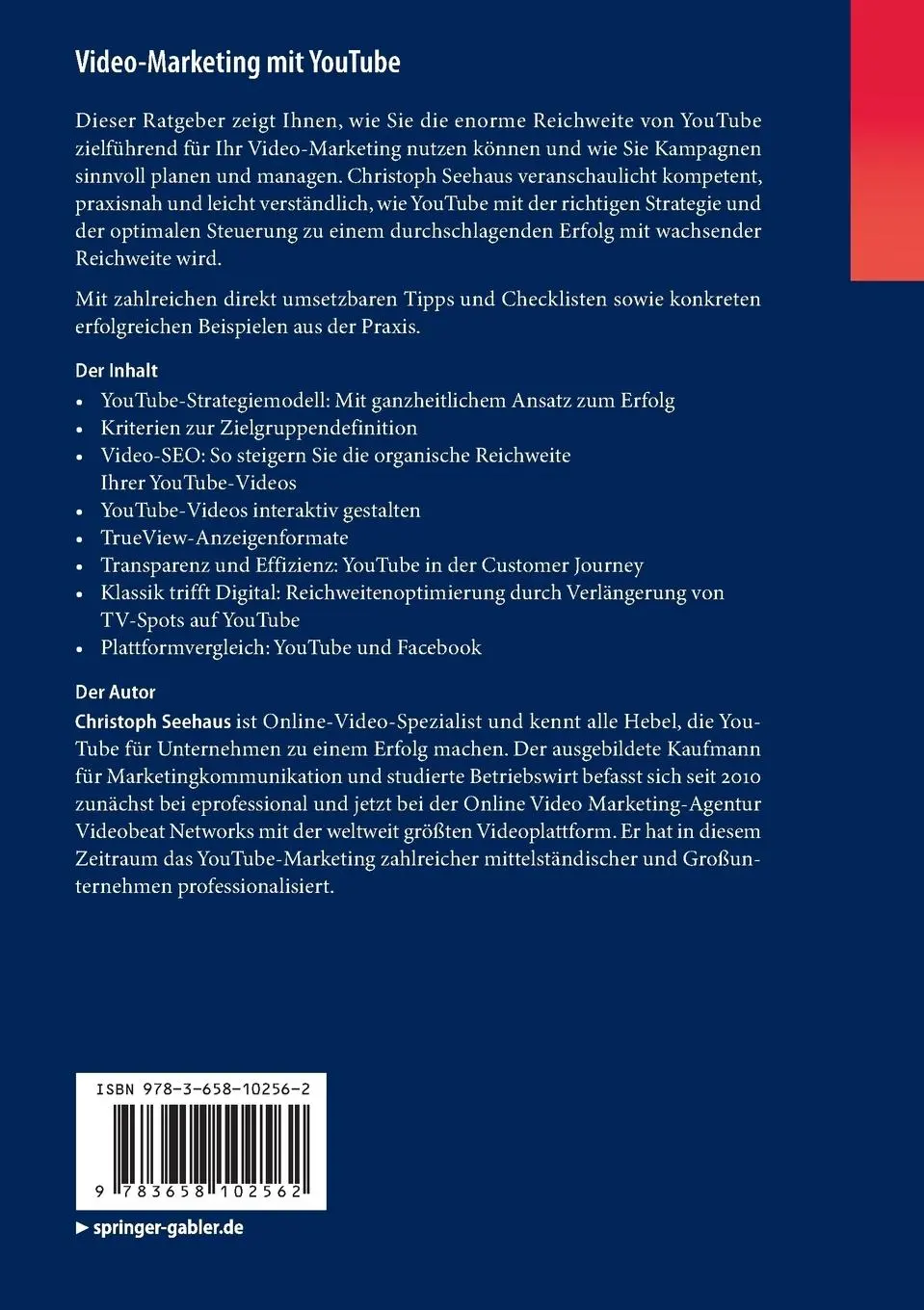 Rückseite: 9783658102562 | Video-Marketing mit YouTube | Christoph Seehaus | Taschenbuch | xvi