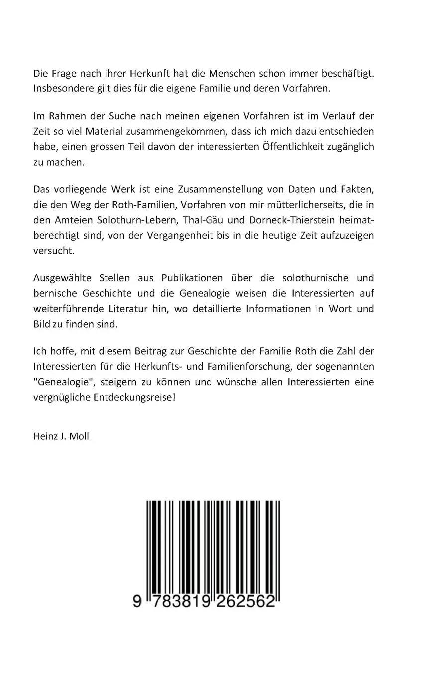 Rückseite: 9783819262562 | Geschichte und Genealogie der Nachkommen von Hans Roth - des...