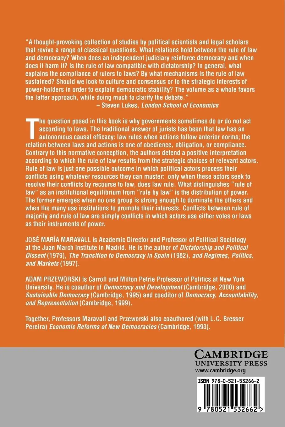 Rückseite: 9780521532662 | Democracy and the Rule of Law | Adam Przeworski | Taschenbuch | 2010
