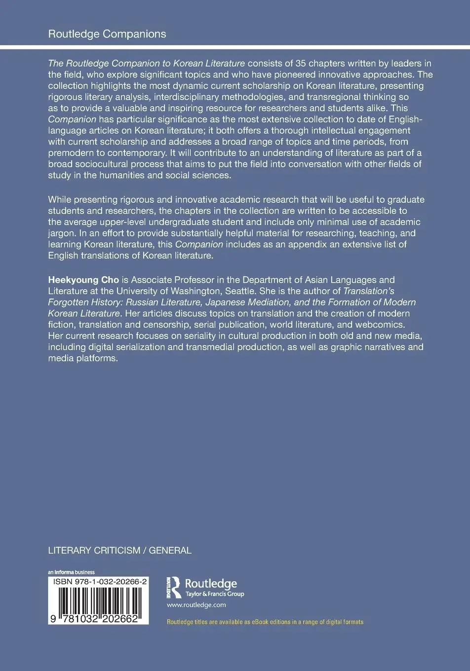 Rückseite: 9781032202662 | The Routledge Companion to Korean Literature | Heekyoung Cho | Buch