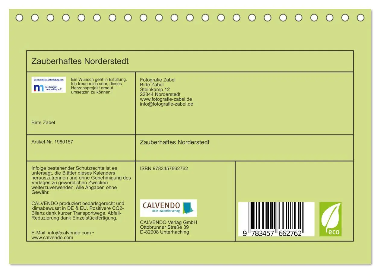 Bild: 9783457662762 | Zauberhaftes Norderstedt (Tischkalender 2026 DIN A5 quer), CALVENDO...
