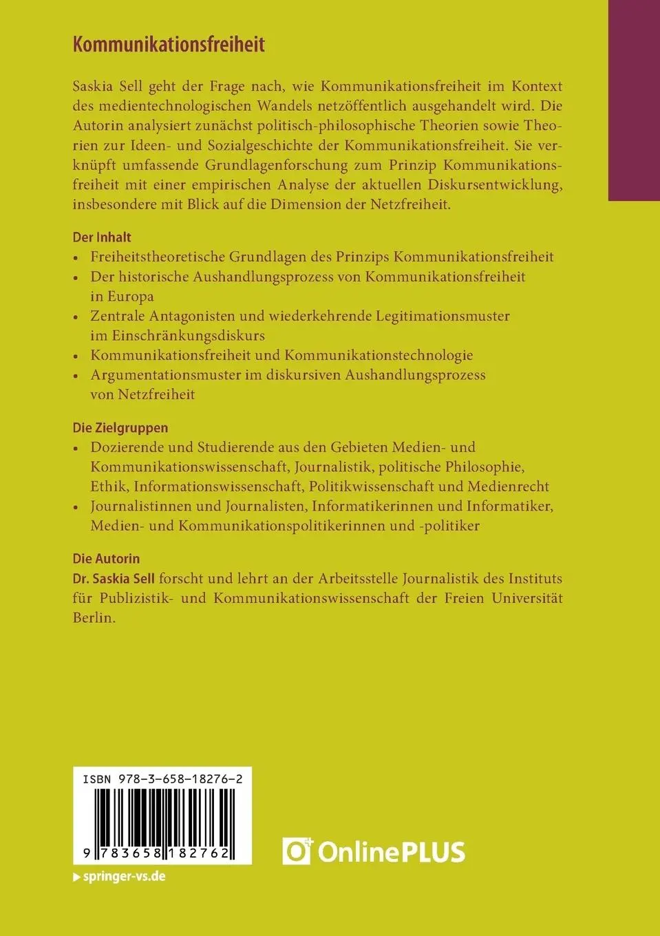 Rückseite: 9783658182762 | Kommunikationsfreiheit | Saskia Sell | Taschenbuch | xiv | Deutsch